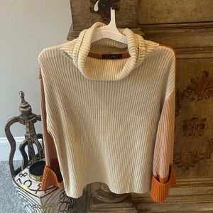 Cream and Orange Colorblock Sweater